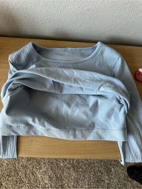 lululemon athletica ebb to street Light Blue Ribbed Long-Sleeve Top